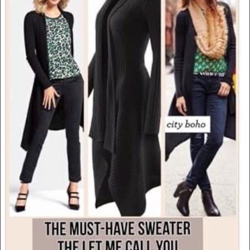 Cabi sweetheart sweater. Long black figure flattering cardigan